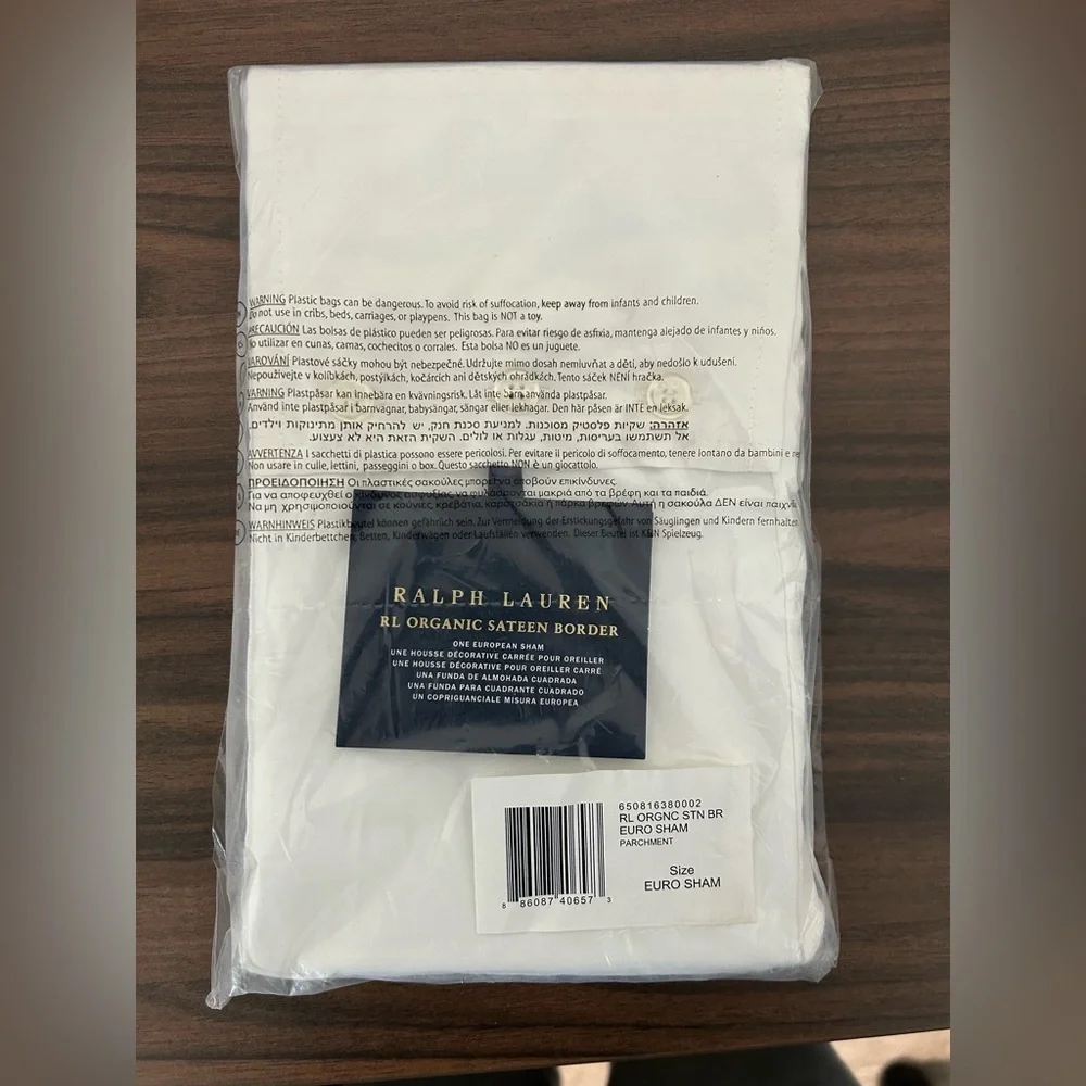 Ralph Lauren Organic Cotton Sateen Border Euro Pillow Sham Parchment